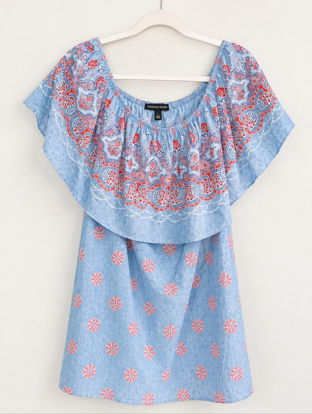 Signature Studio Light Blue Off-Shoulder Embroidered Tunic